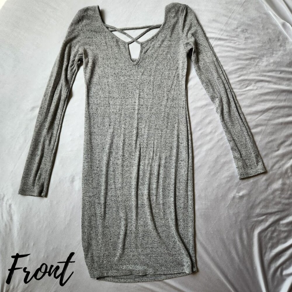 Popular Basics Bershka Gray Long Sleeve Dress | Crisscross Front Detail